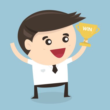 Kazanan kupa, düz tasarım tutan işadamı