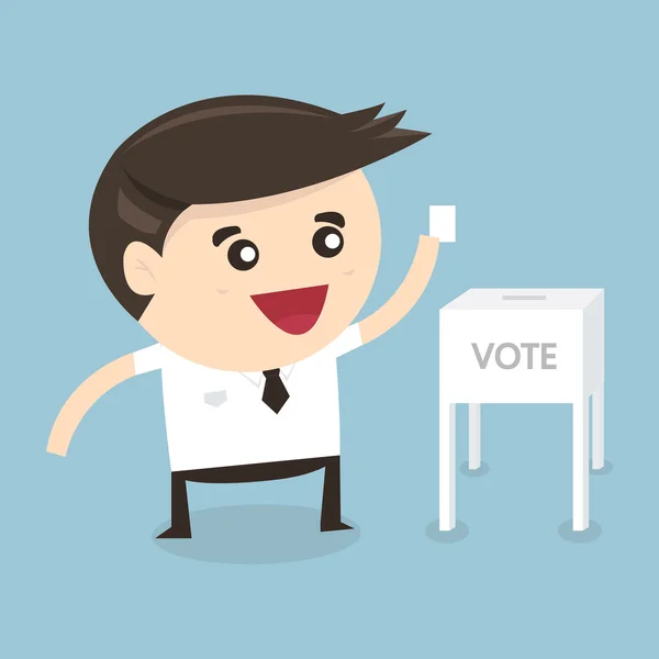 Предприниматель голосует за урну для голосования, векторная иллюстрация, плоский дизайн — стоковый вектор