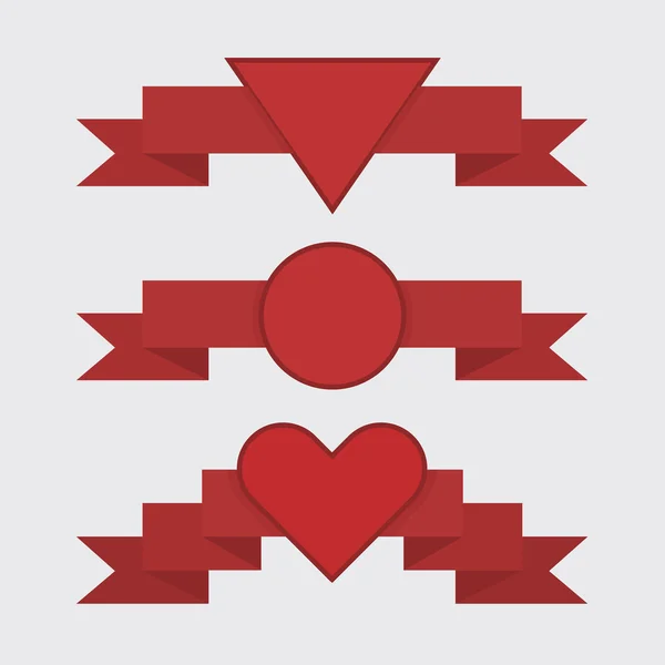 Ensemble de rubans rouges, design plat, rubans de Saint-Valentin — Image vectorielle
