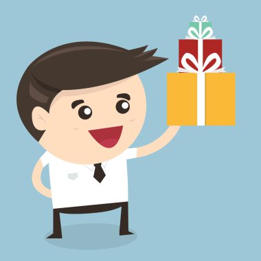 Büyük bir hediye tutan işadamı Noel hediyesi, düz desig kutu