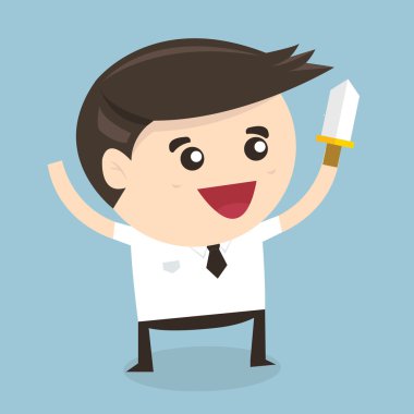 Elinde bıçakla, vektör düz tasarımı işadamı