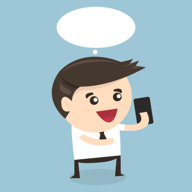 Telefon ile düz tasarım oynarken işadamı