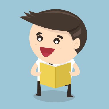 İşadamı parlayan kitap, vektör, düz tasarım okuma