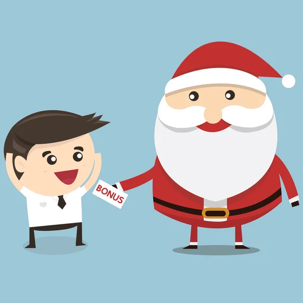 Podnikatel je šťastná, protože dostal bonus peníze, Santa dát Bon — Stockový vektor