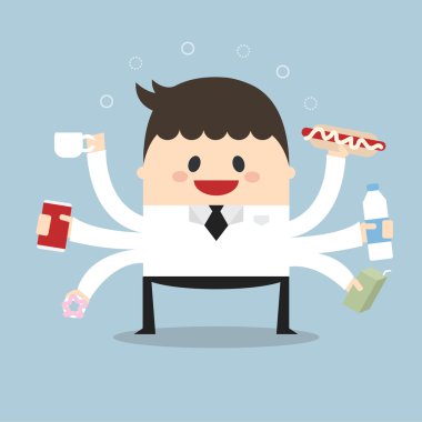 İş adamı tutun gıda, düz tasarım