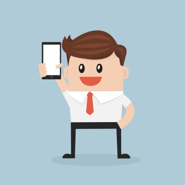 İş adam Haritayı akıllı telefon. vektör. düz tasarım