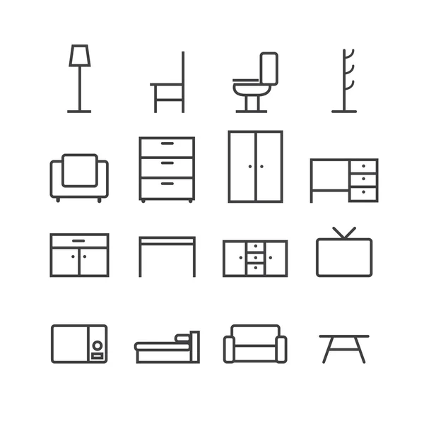 Iconos de muebles, conjunto de iconos vectoriales — Vector de stock