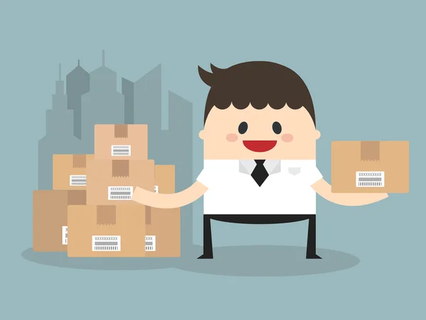 Businessman holding a box, shipping concept, vector illustration — Stock Vector
