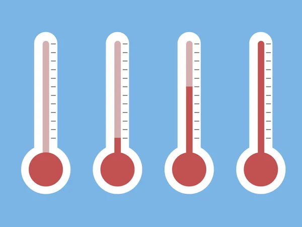 Ilustración de termómetros rojos con diferentes niveles, orzuelos planos — Archivo Imágenes Vectoriales