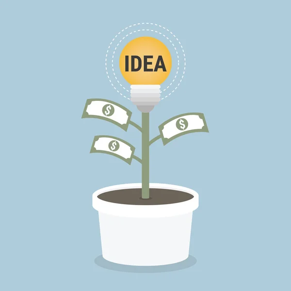 Design de conceito plano de dinheiro crescente com lâmpada e dinheiro — Vetor de Stock