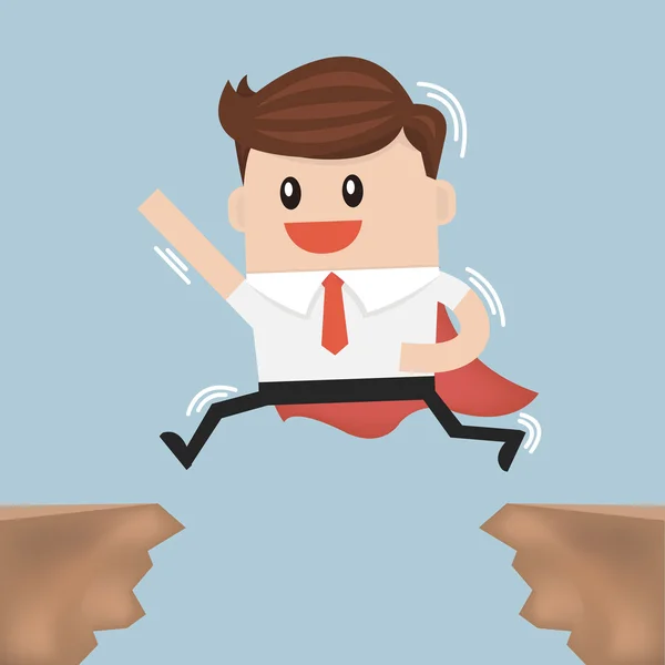 Homme d'affaires sauter à travers l'écart d'une falaise à l'autre — Image vectorielle