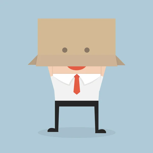 Empresário com uma caixa de papelão na cabeça — Vetor de Stock