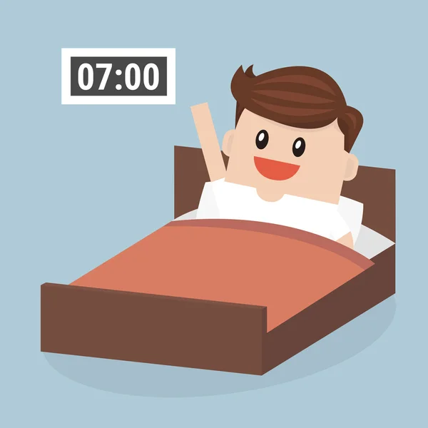 Businessman wake up early, vector, flat design — Stock Vector