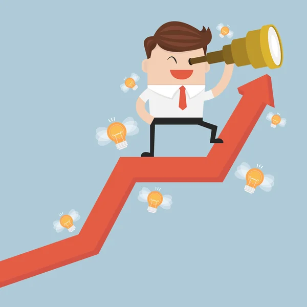 Suc için seyir teleskop kullanarak ok grafiği üzerinde durabilen işadamı