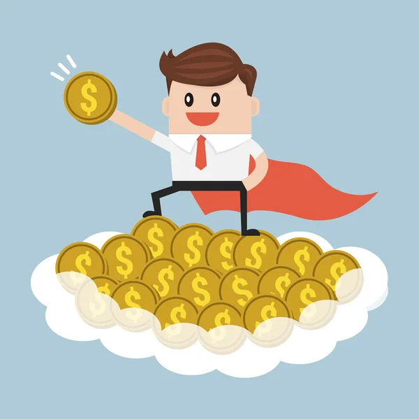 Süper kahraman işadamı para üzerinde duran