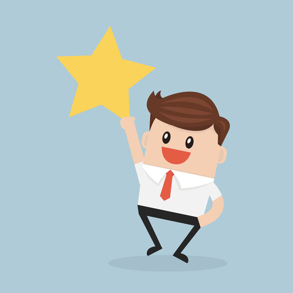 Businessman reaching up to get a golden star