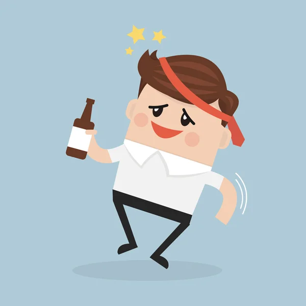 Alkol şişeyle sarhoş işadamı.