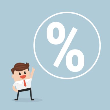 İşadamı ve yüzde işareti. düz tasarım