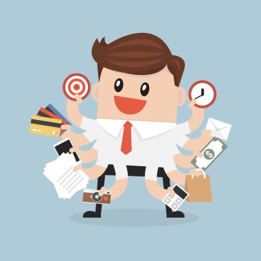 Businessman with multitasking and multi skill vector. clipart