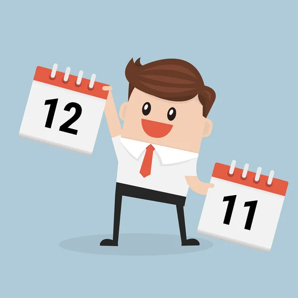 Takvim ve las gözyaşı üzerinde gösterilen çizgi film işadamı