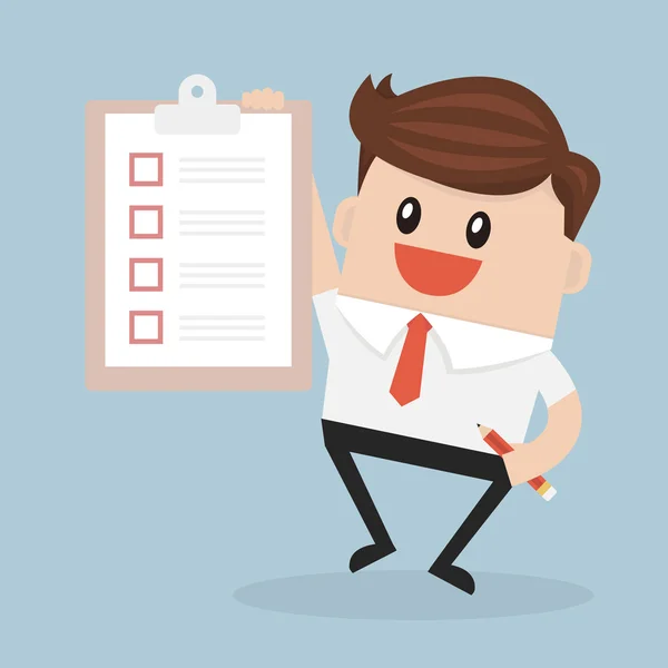 İş adamı tutun Pano ve kalem.