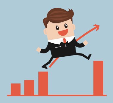 İşadamı atlamak ile boşluk içinde büyüme grafiği vektör