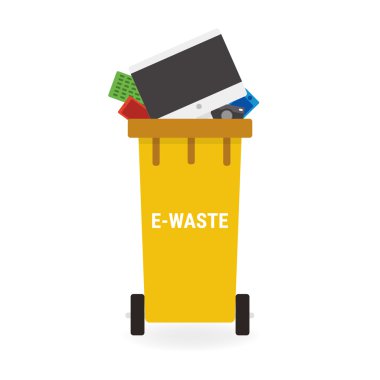 e-waste recycle bin, flat design. clipart