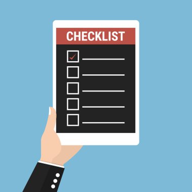 El tutma tablet üzerine denetim listesi ile