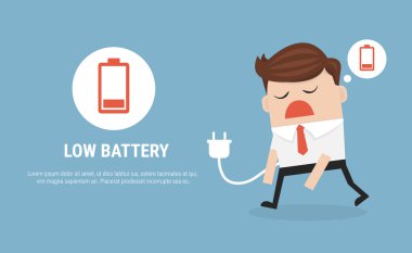İş kavramı, yorgun ve düşük pil duygu işadamı. VEC