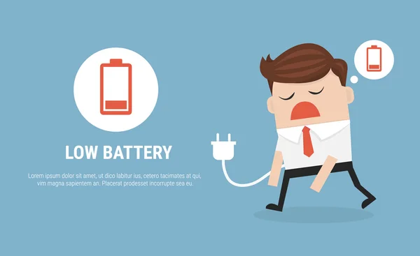 Conceito de negócio, Empresário sentindo cansado e bateria fraca. Vec —  Vetores de Stock