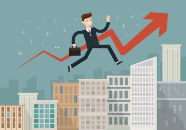 Kendine güvenen işadamı kariyer merdivenlerden yukarı yürümek. W kavramı