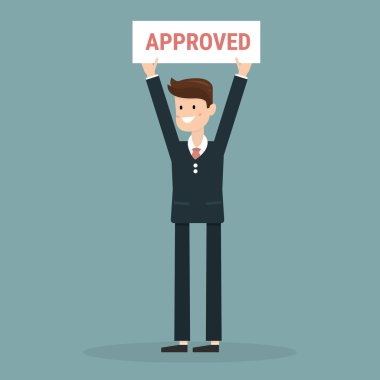 İş kavramı, tutan işadamı 'afiş onaylı'. Vektör 