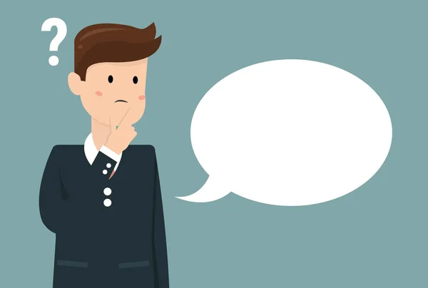 Soru işareti olan bir adam. Karikatür vektör illüstrasyon 