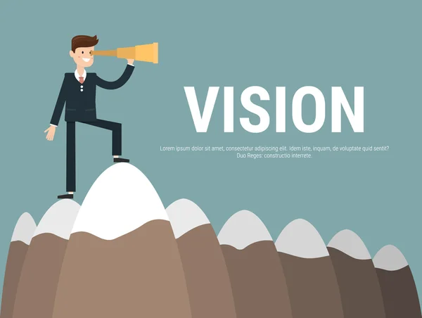 Seyir için teleskop kullanarak dağın tepesinde işadamı standı