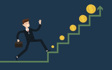 İşadamı bir büyüme, düz tasarım çalışması