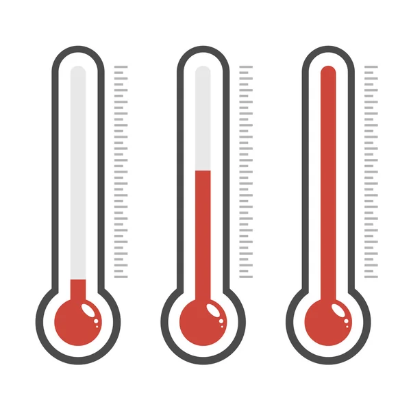 Illustration de thermomètres rouges avec différents niveaux, plat et poussiéreux — Image vectorielle