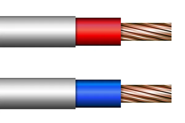 Ilustração vetorial de um cabo. Fios azuis e vermelhos . —  Vetores de Stock