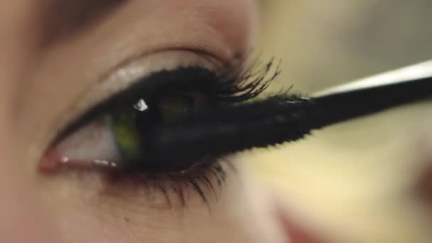 Make up stylist uses mascara for painting lashes — Stock Video