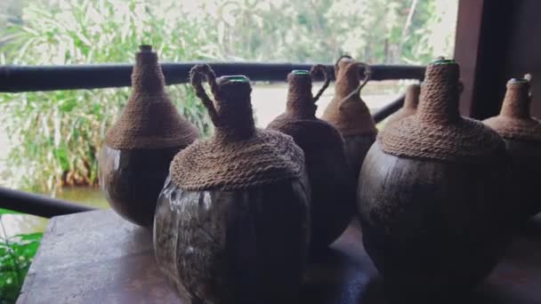 Traditional indian jars from coconut — Stock Video