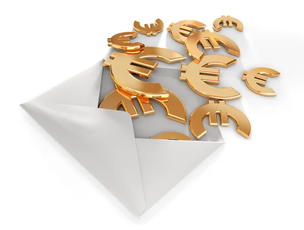 3d euro signs in envelope. — Stock Photo, Image