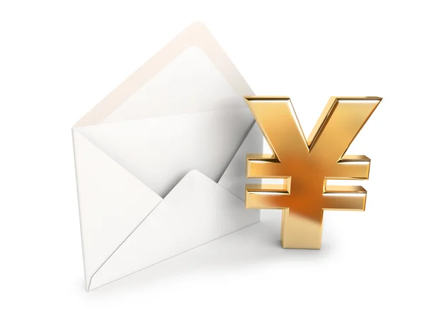 Yen sign near envelope. — Stock Photo, Image