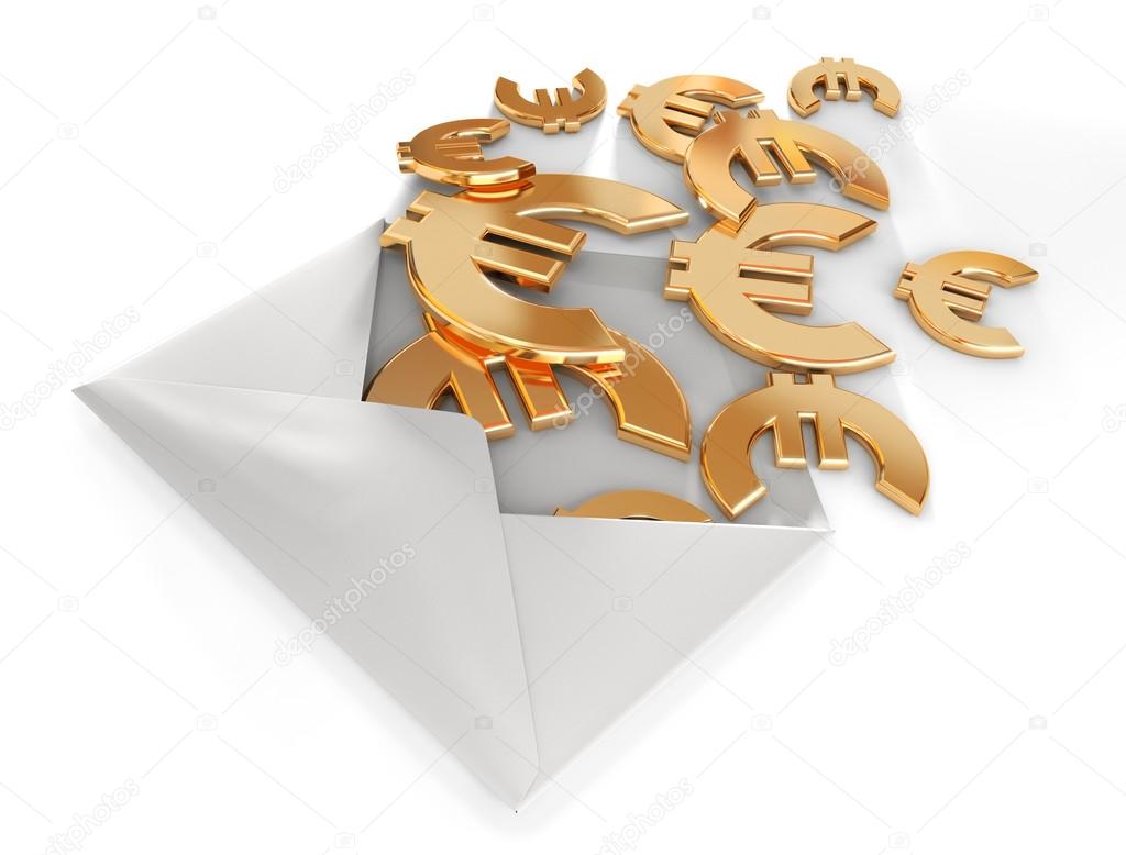 3d euro signs in envelope.
