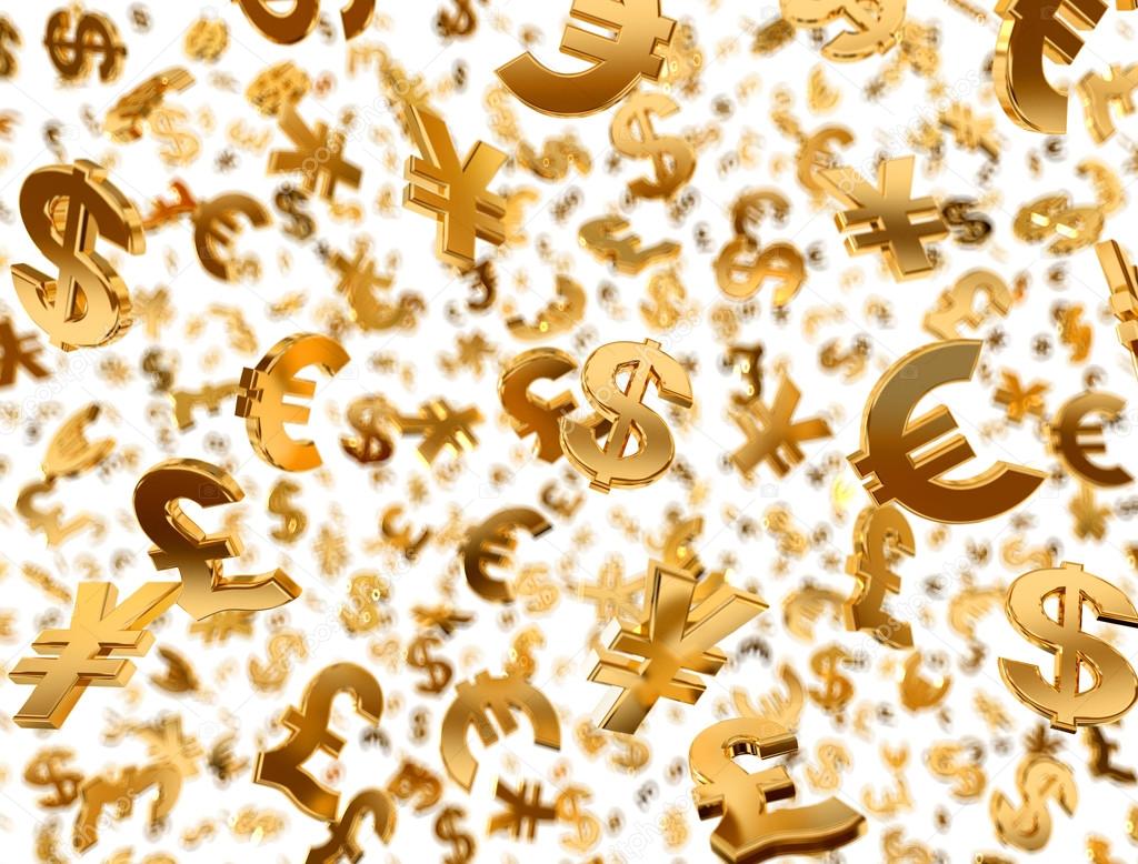 Golden currency symbols raining.