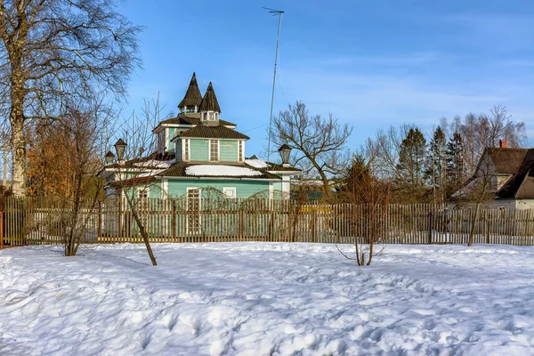 Landskap Med Trähus Vintern — Stockfoto