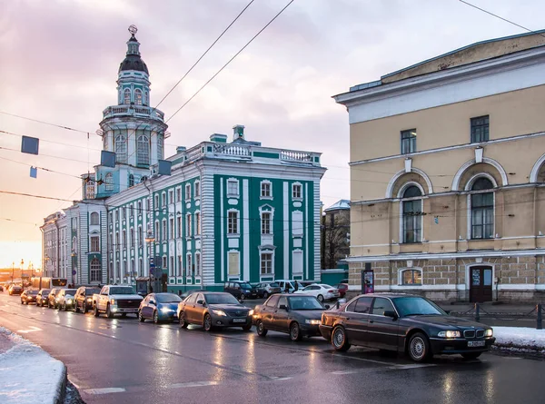 Universitetskaya Nabrzeże Petersburg Rosja Stycznia 2015 Widok Wału Uniwersyteckiego Kunstkamera — Zdjęcie stockowe