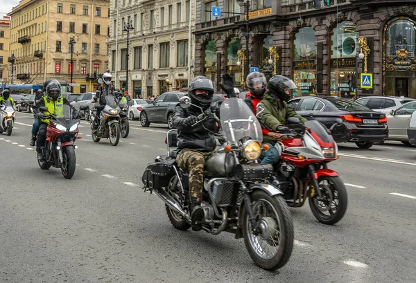 Nevsky Prospekt Lat Petersburga Rosja Kwietnia 2021 Otwarcie Sezonu Motocyklowego — Zdjęcie stockowe