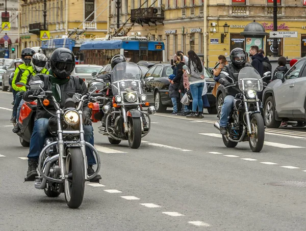 Nevsky Prospekt Lat Petersburga Rosja Kwietnia 2021 Otwarcie Sezonu Motocyklowego — Zdjęcie stockowe