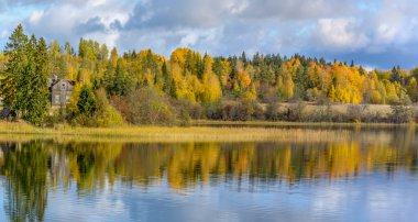 Hitolanyarvi Gölü. Karelia, Rusya. 6 Ekim 2019. Karelia 'da güneşli bir gün. 