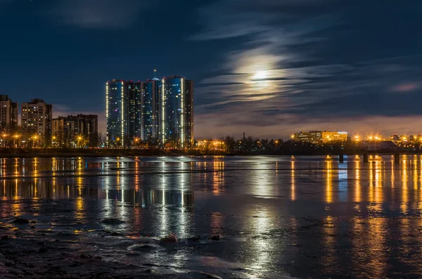Ljus Decembergryning Vid Floden Neva Stadsdelen Rybatskoye Sankt Petersburg Ryssland — Stockfoto