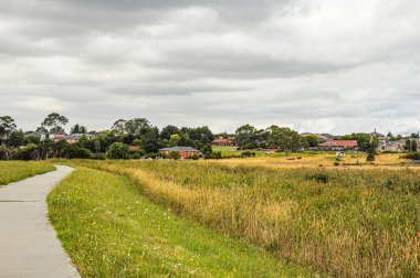 Hallam Main Drain boyunca yürü. Victoria, Avustralya, 1 Ocak 2014. 